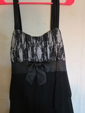 Deb Black Lace-Trim Layered Maxi Dress with Satin Bow